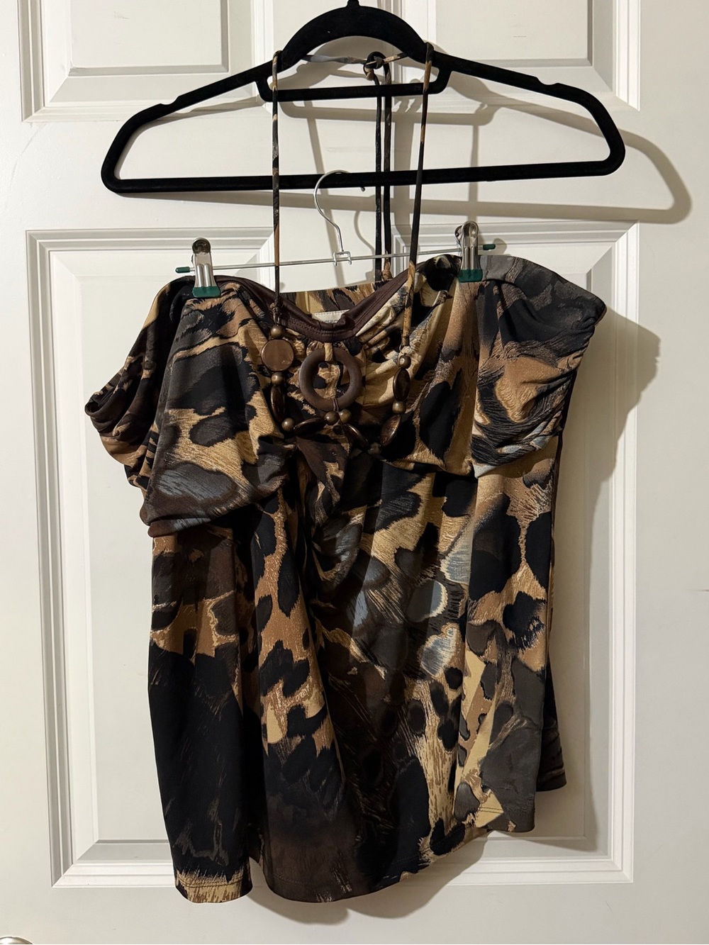 Vintage Fashion Bug Brown and Black Animal Print Necklace Halter Top